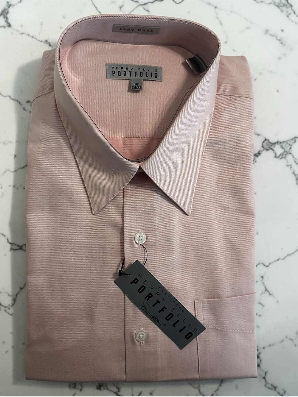 Perry Ellis Portfolio Dress Shirt 18 34/35 XL Pink 100% Cotton NWT